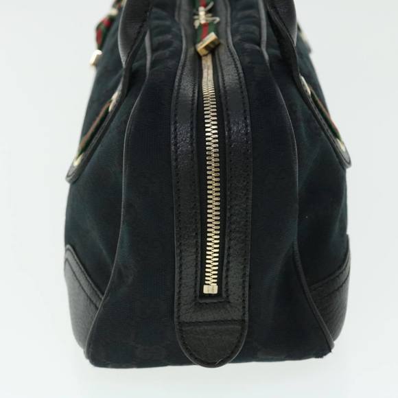 GUCCI GG Canvas Web Sherry Line Hand Bag Black Red Green Auth 51850 - Picture 3 of 16